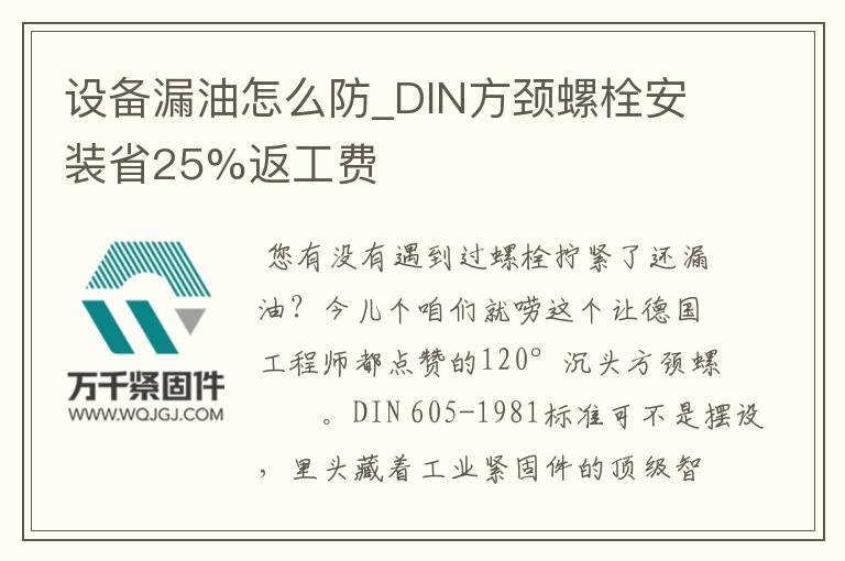 設(shè)備漏油怎么防_DIN方頸螺栓安裝省25%返工費(fèi)