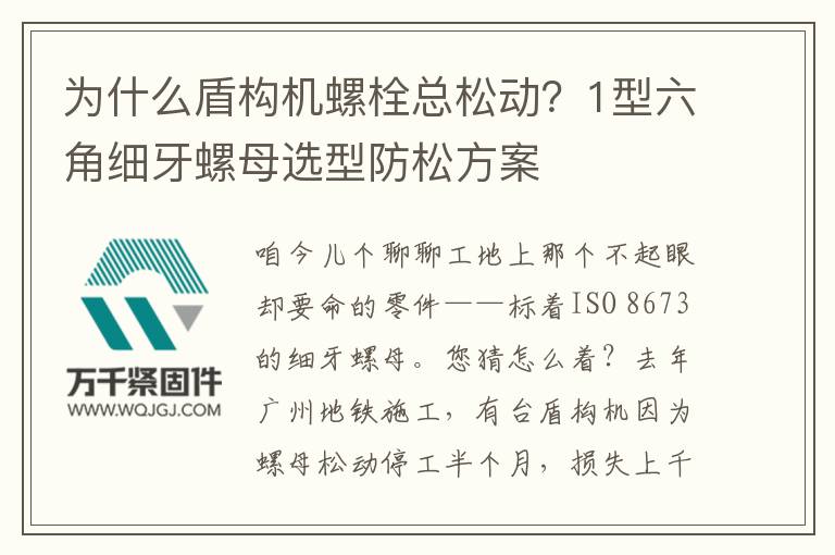 為什么盾構(gòu)機螺栓總松動？1型六角細牙螺母選型防松方案