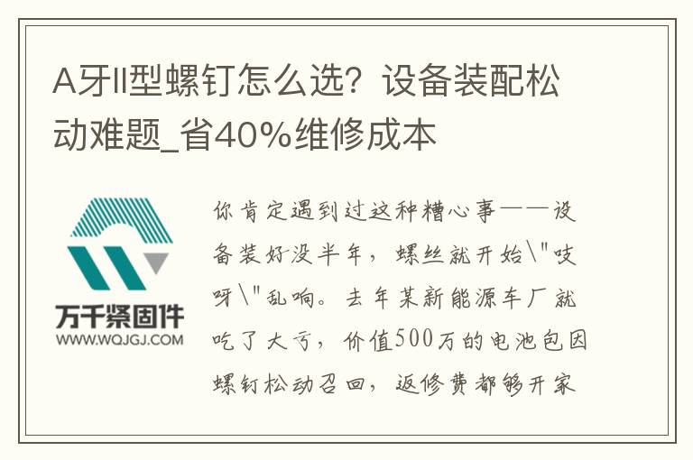 A牙II型螺釘怎么選？設(shè)備裝配松動難題_省40%維修成本