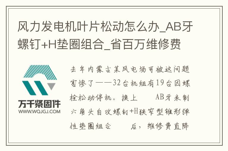 風(fēng)力發(fā)電機(jī)葉片松動(dòng)怎么辦_AB牙螺釘+H墊圈組合_省百萬(wàn)維修費(fèi)