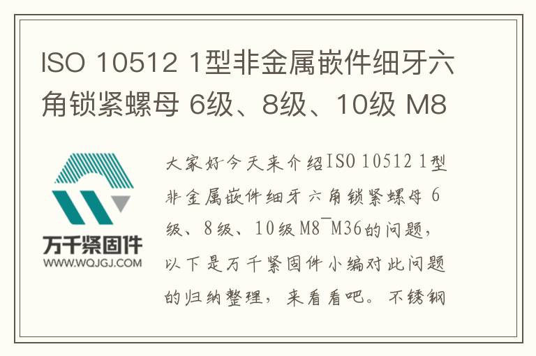 ISO 10512 1型非金屬嵌件細(xì)牙六角鎖緊螺母 6級、8級、10級 M8~M36