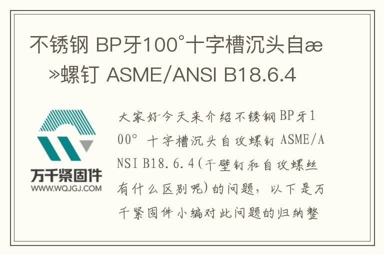 不銹鋼 BP牙100°十字槽沉頭自攻螺釘 ASME/ANSI B18.6.4