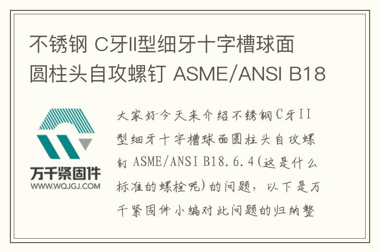不銹鋼 C牙II型細(xì)牙十字槽球面圓柱頭自攻螺釘 ASME/ANSI B18.6.4