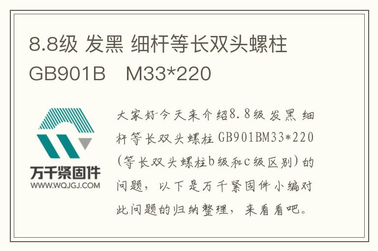 8.8級 發(fā)黑 細(xì)桿等長雙頭螺柱 GB901B	M33*220
